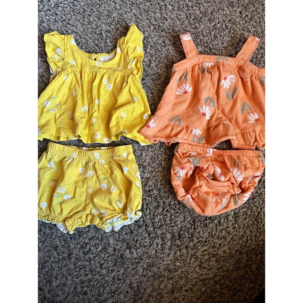 Carter's Baby Girls Lot of 2 Yellow/Orange Floral Sleeveless Top & Shorts Set 3M
